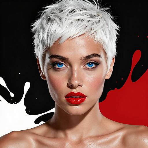 Portrait of Woman with Short White Hair and Blue Eyes