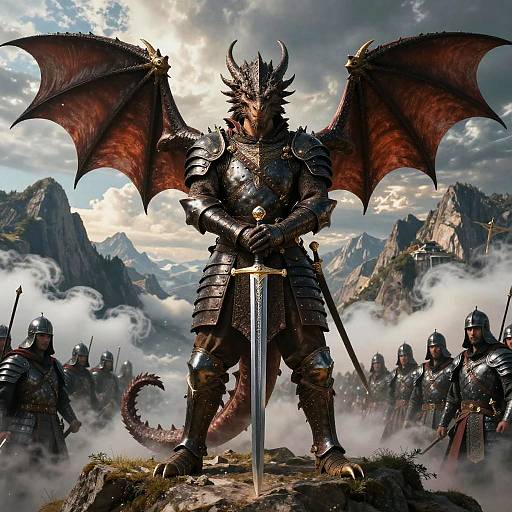 Majestic Dragon Rider in Mountain Realm