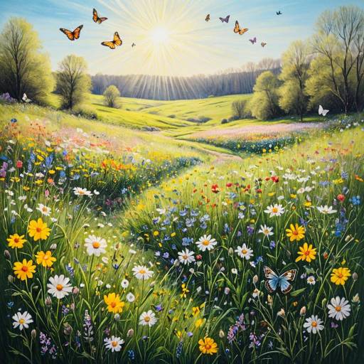 Spring Flower Meadow with Butterflies