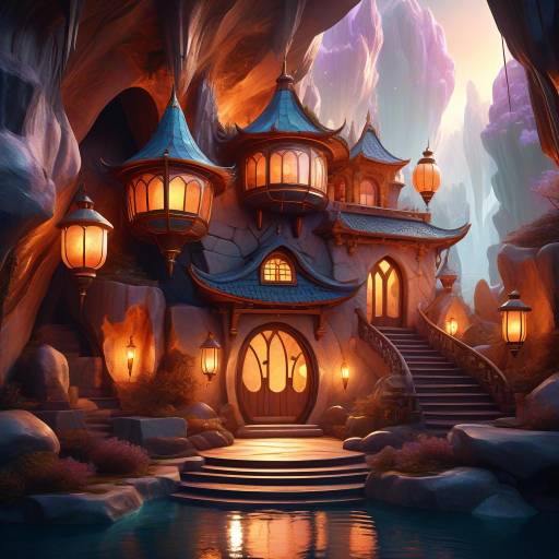 Whimsical Floating Lantern House Illustration