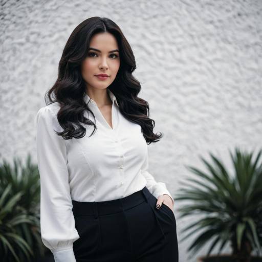 Elegant Woman in White Blouse and Dark Trousers
