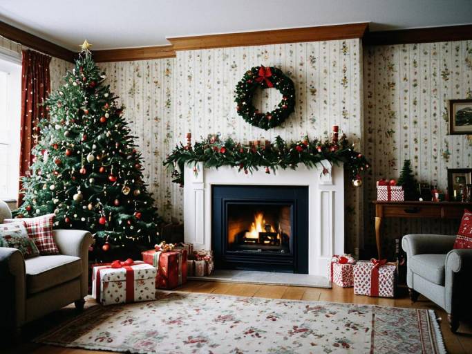 Cozy Christmas Cottage Living Room Design