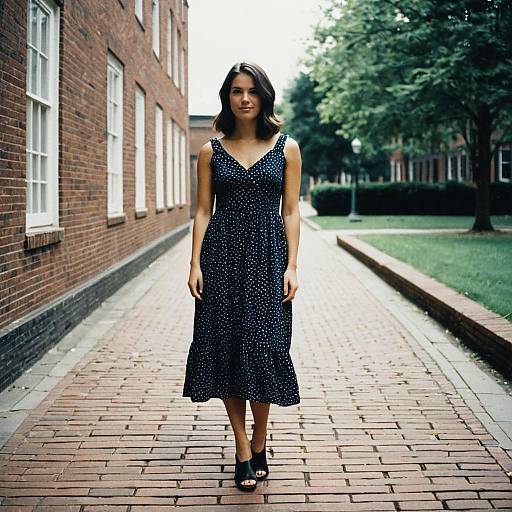 Woman in Loose Dress on Walkway
