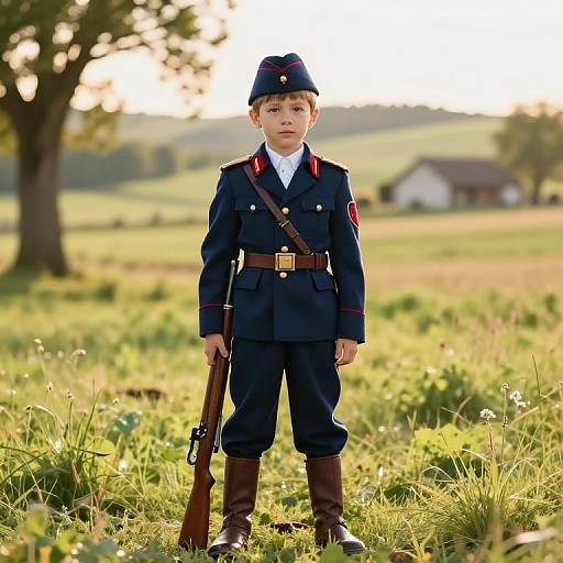 Young Boy in Detailed Military Uniform