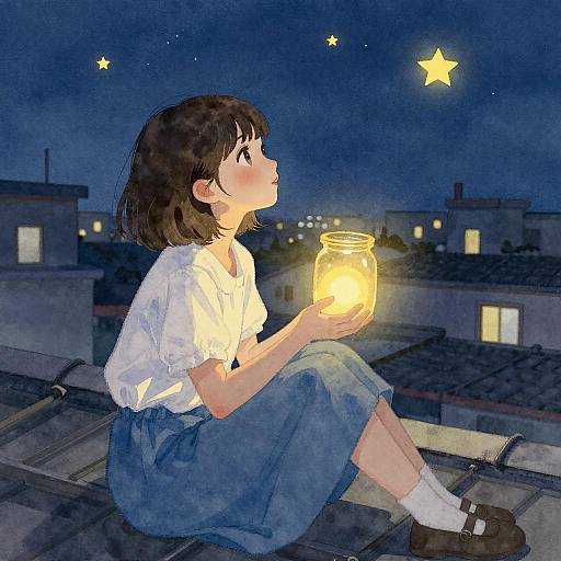 Whimsical Nighttime Rooftop Scene