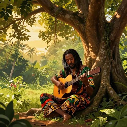 Reggae Guitarist Beneath Banyan Tree