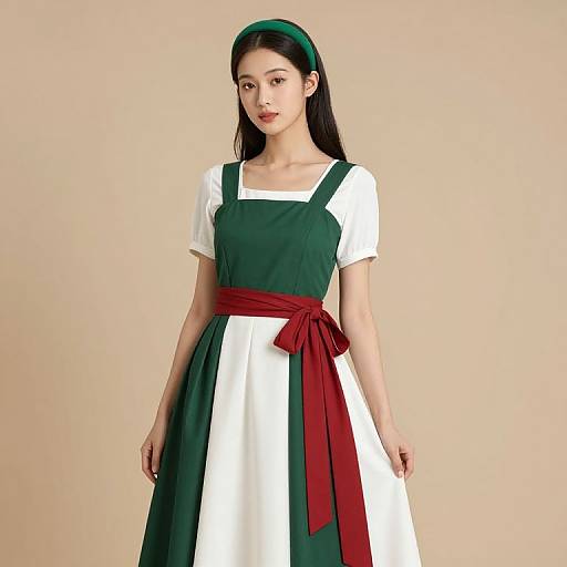 Woman in Green and White Dress