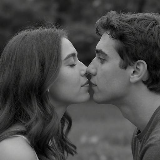 Black and White Close-Up of Couple About to Kiss