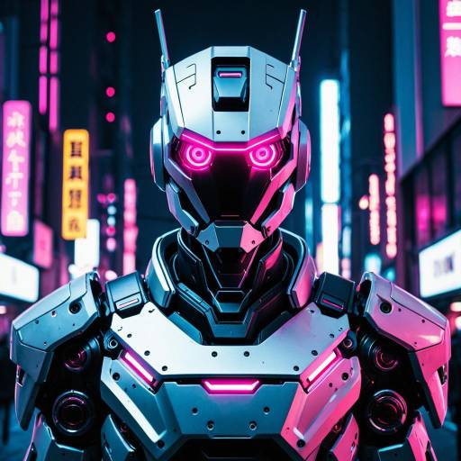Cyberpunk Robot with Neon Pink Eyes