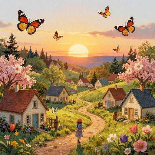 Whimsical Butterfly Village in Beatrix Potter Style