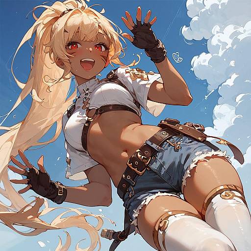 Happy Solo Girl in Denim Outfit