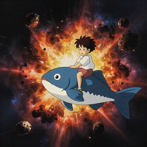 Young Boy on Giant Flying Fish