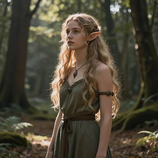 Cinematic Elven Goddess in Enchanted Forest