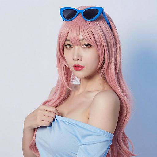Stylish Asian Woman with Pink Hair