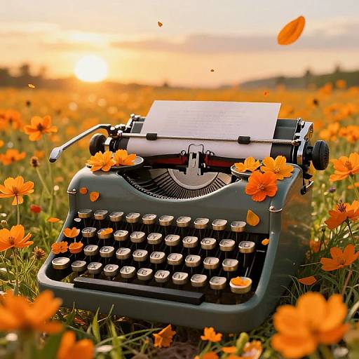 Antique Typewriter in Blooming Meadow