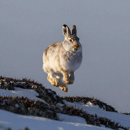Heroic Arctic Hare in Tundra Leap