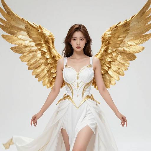 Elegant Female Angel with Golden Wings