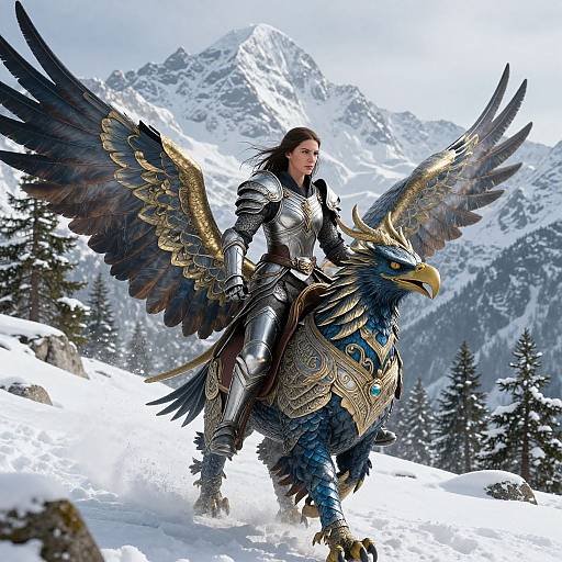 Fearless Warrior Woman Riding Griffin