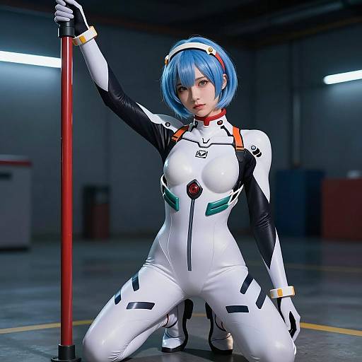 Futuristic Anime Woman in Industrial Scene