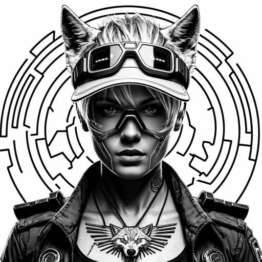 Female Cyberpunk Archaeologist with Wolf Emblem