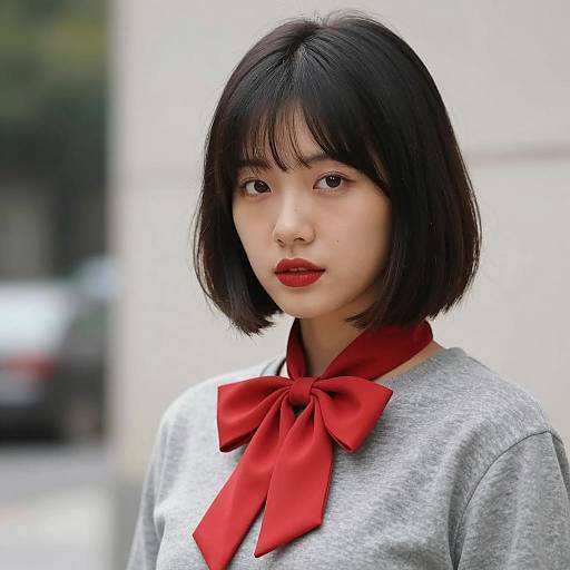 Young Woman with Red Bow Tie