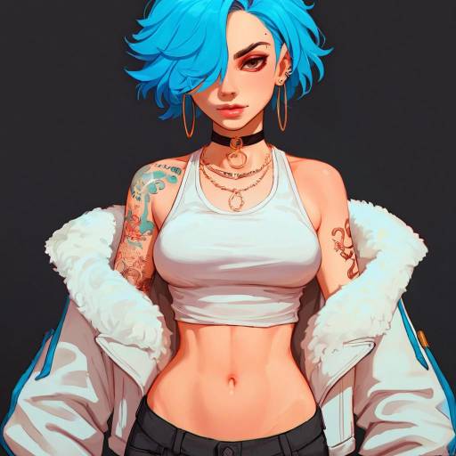 Stylish Girl with Blue Hair and Tattoos