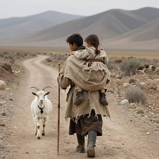 Pilgrim Carrying Daughter on Mountain Path