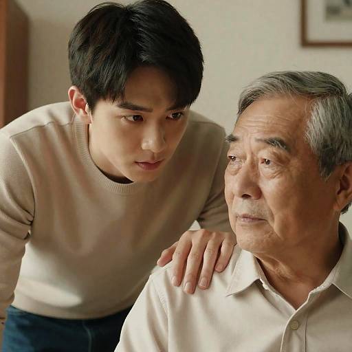 Young Man Comforting Elderly Man Indoors