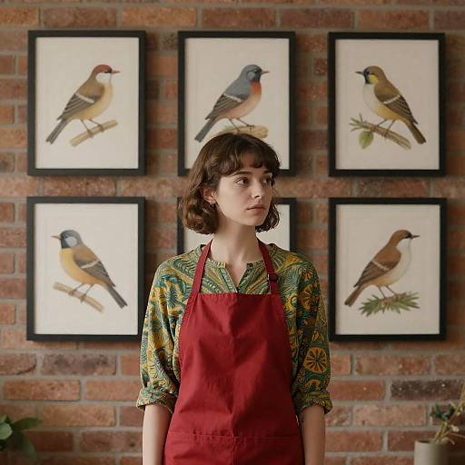 Young Woman by Framed Bird Illustrations