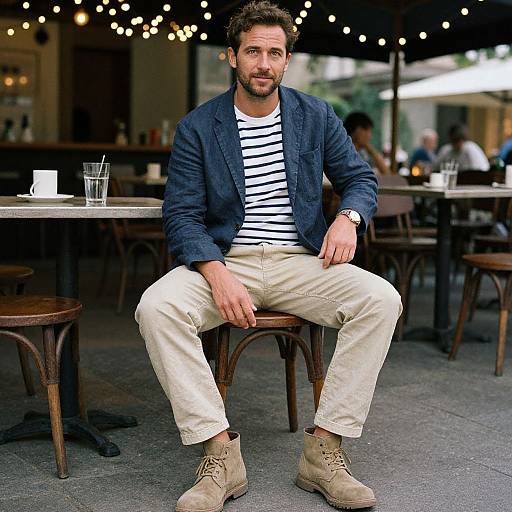 Charming Man in Navy Linen Blazer