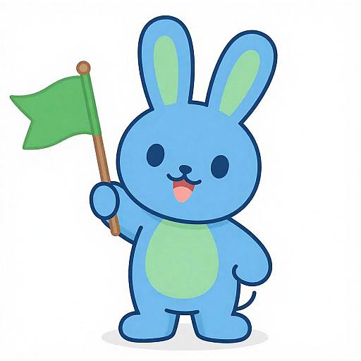 Blue Rabbit with Green Flag Design