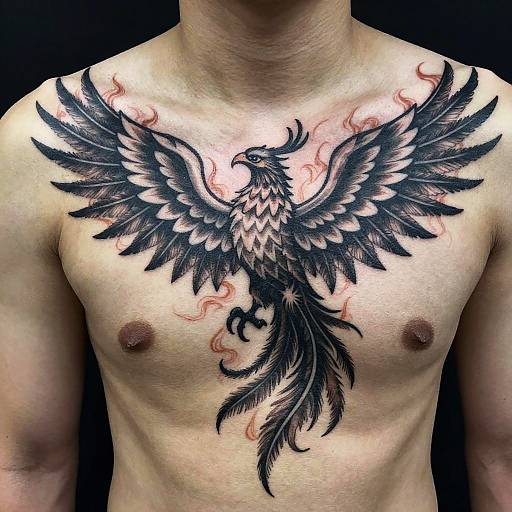 Dynamic Tribal Phoenix Chest Tattoos
