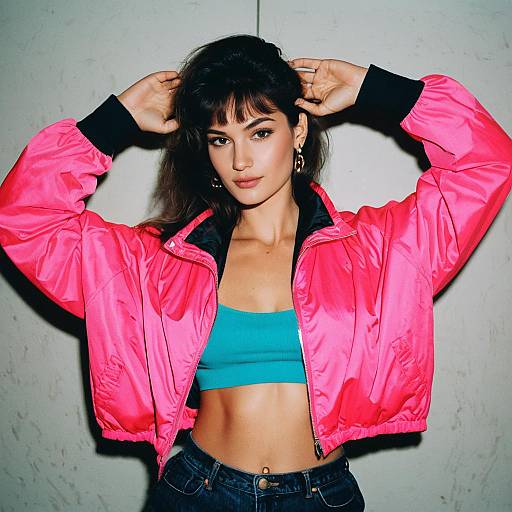 Woman in Neon Pink Windbreaker