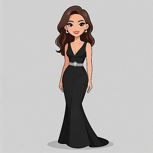 Elegant Woman in Black Evening Gown