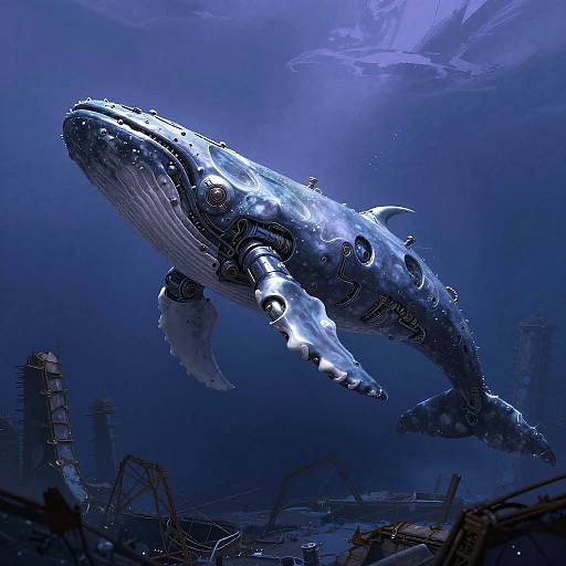 Surreal Phantom Mechanical Whale Illustration