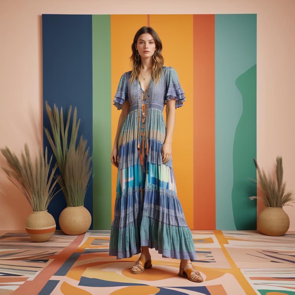 Bohemian Maxi Dress in Abstract Studio