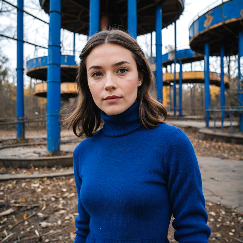 Playful Girl in Abandoned Theme Park