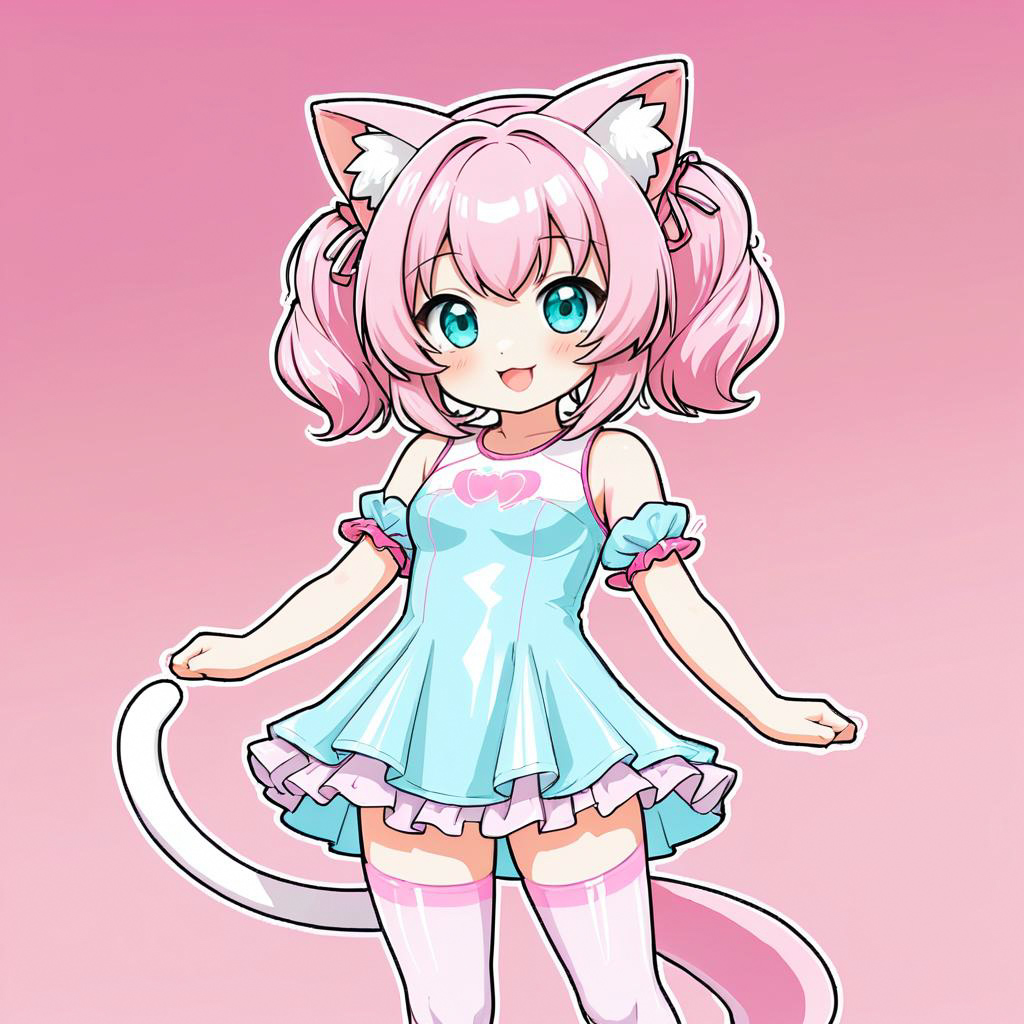 Cheerful Catgirl in Retro Style