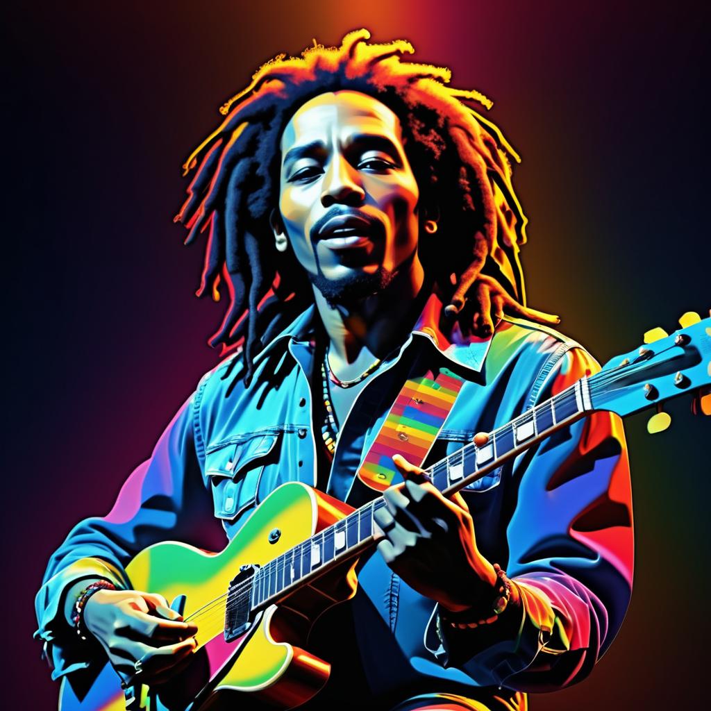 Dramatic Bob Marley Guitar Illustration