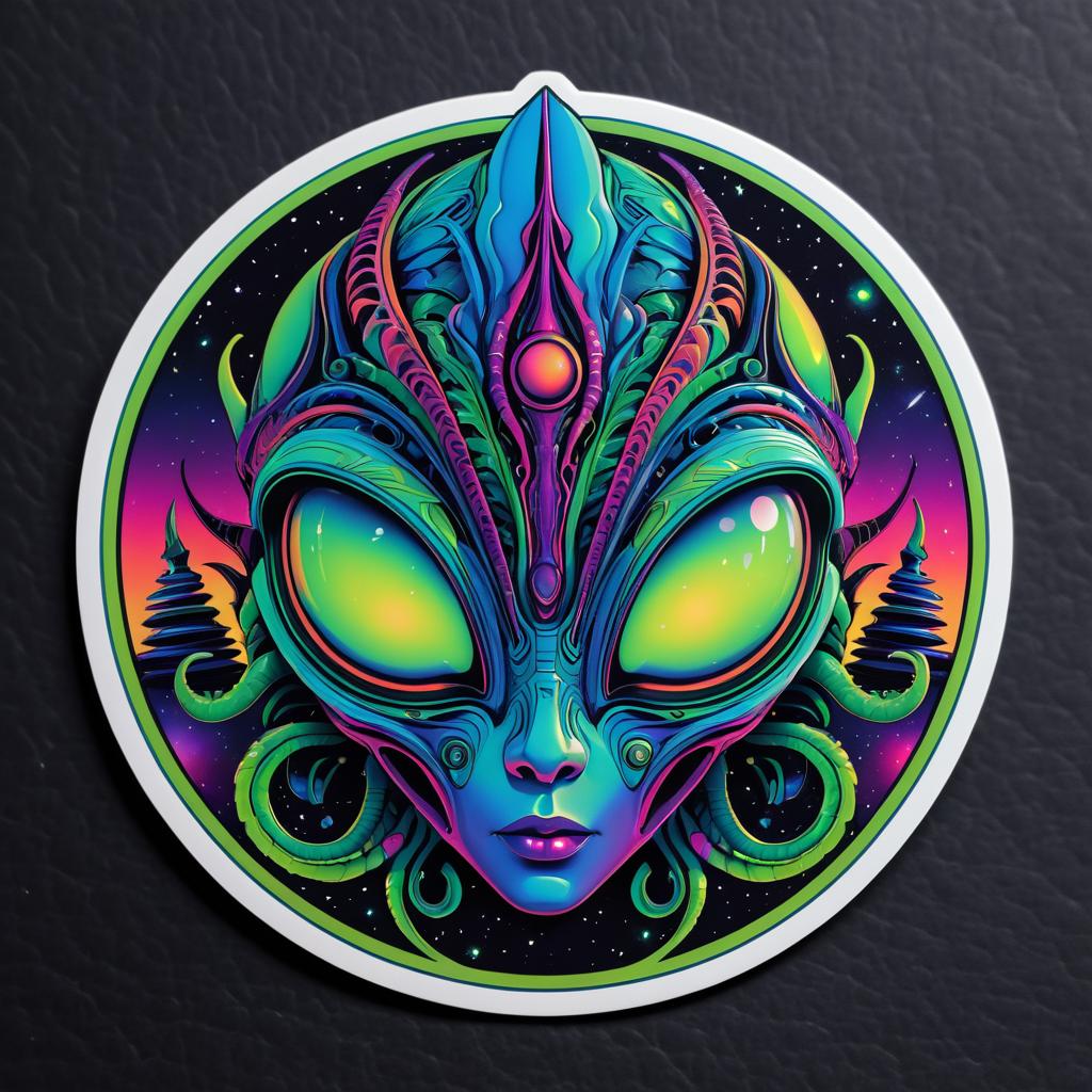 Vibrant Surrealist Alien Sticker Design