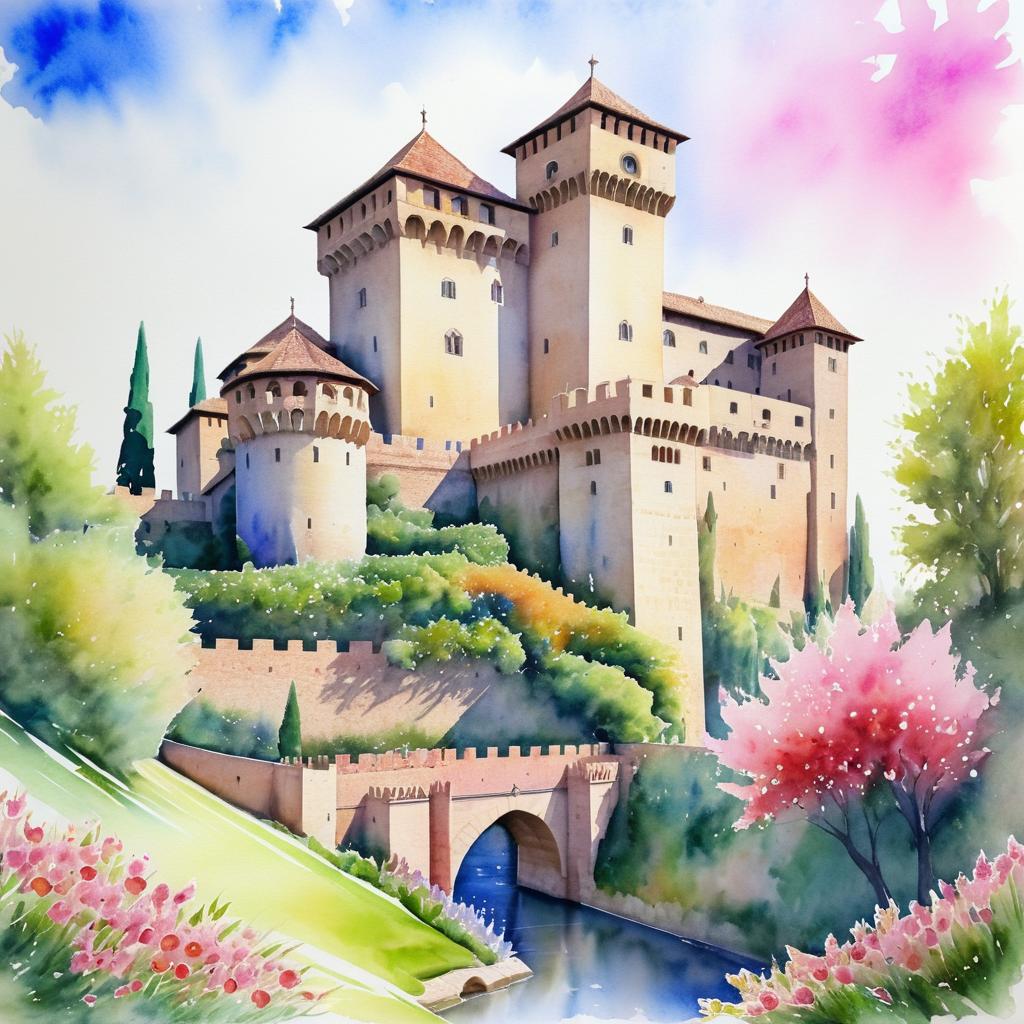 Fantasy Medieval Fortress in Watercolor