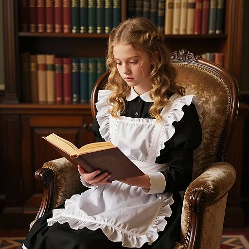 Edwardian Maid Reading in Cozy Nook