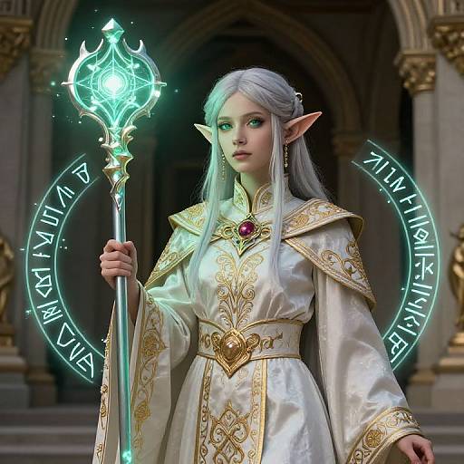 Half-Elf Cleric with Glowing Staff