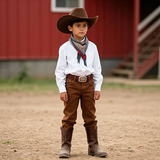 Boy in Cowboy Outfit on Dirt Ground
