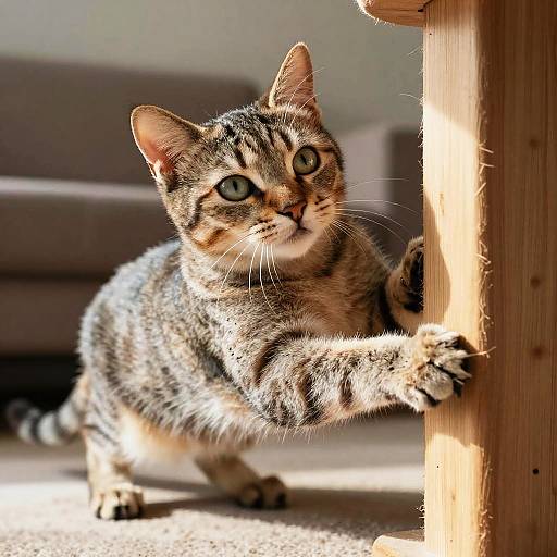 Realistic Cat Scratching in Cozy Room