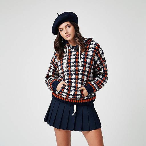 Preppy Casual Woman in Plaid Sweater