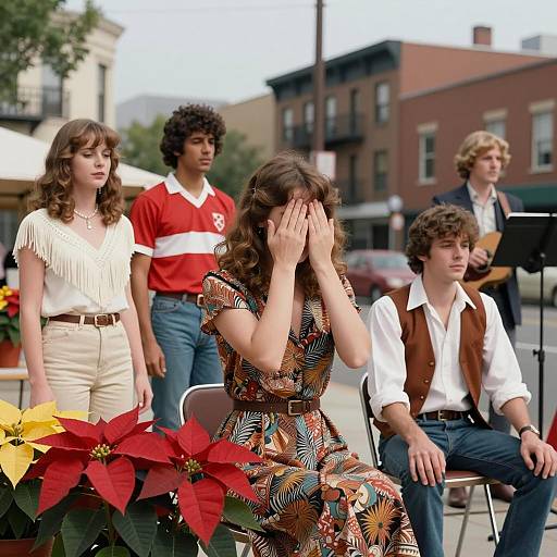Vibrant 1980s Street Performance Scene