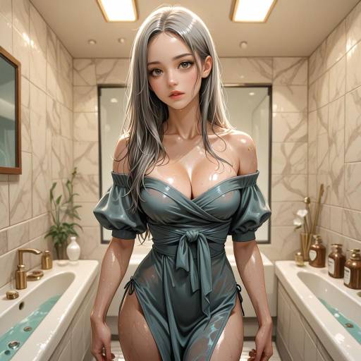 Wet young woman in bathroom