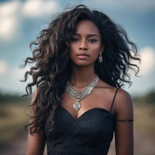 Elegant woman with curly hair and silver jewelry