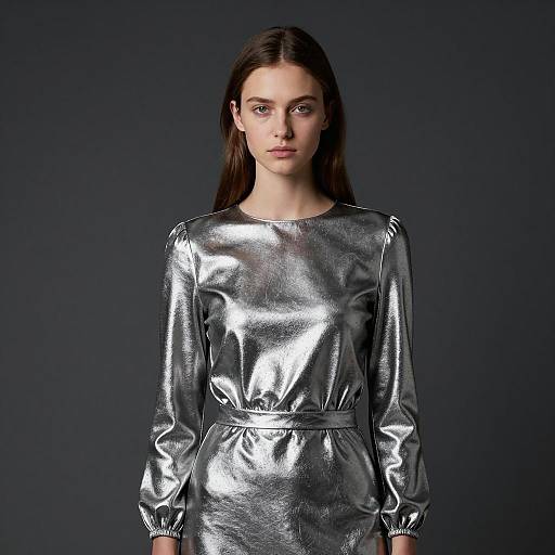 Elegant Woman in Silver Metallic Dress